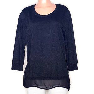 NY Collection Black Metallic Sweater Tunic Top 3/4 Sleeve Lagenlook